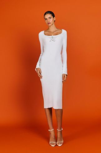 Vestido Midi Tricot Mareh Arpoador Off White