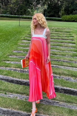 Vestido Decote Reto Mareh Ondas Rosa