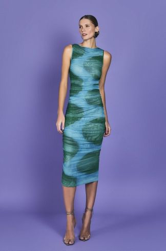 Vestido Midi Mareh Caravela Verde e Azul