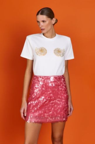 Saia Curta Mareh Escama Rosa