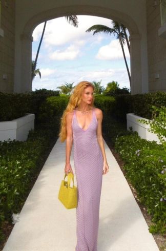 Vestido Midi Tricot Devaneio Nomade Lilas/Cinza