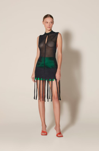 Vestido Curto com Torção em Tricot Costas Nós Ato Um Tucumã Marinho