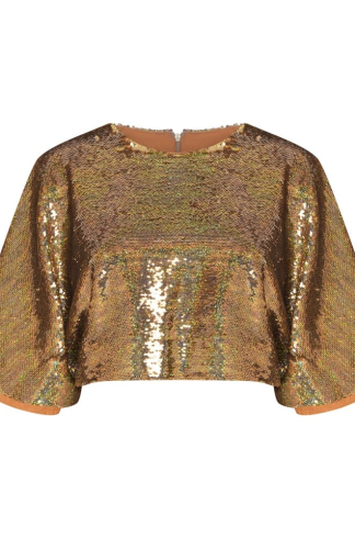 BLUSA CROPPED COM MANGAS PAETÊ TUCUNARÉ DOURADO