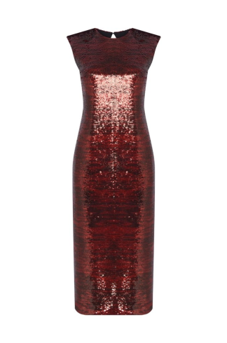 Vestido Midi com Decote Costas Paetê Nós Ato Dois Tucunaré Vermelho