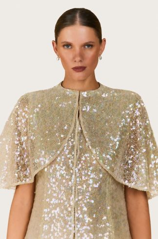 Blusa Capa Sem Manga Paet&ecirc; Mareh Aquamarine P&eacute;rola