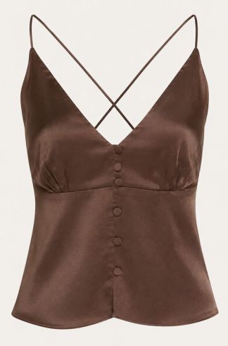 Blusa em Cetim Alças Finas Casulo Mel Marrom