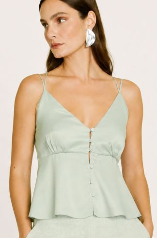 Blusa em Cetim Alças Finas Casulo Mel Verde