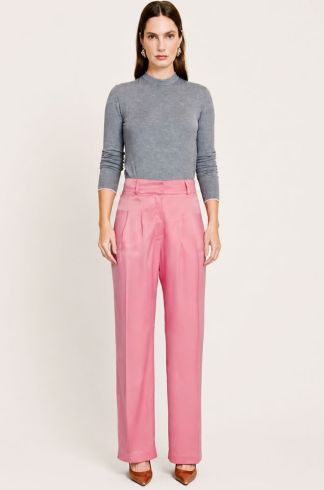 Calça Reta em Cetim Casulo Mel Rosa