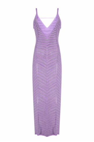 Vestido Midi Tricot Devaneio Nomade Lilas/Cinza