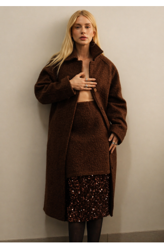 Saia Midi em L&atilde; e Paet&ecirc; Casulo Colmeia Marrom