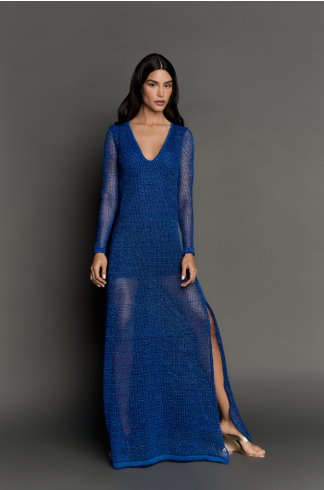 Vestido Longo Devaneio Tricot Nomade Azul