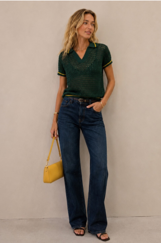 Blusa Polo Rendada Verde Com Amarelo