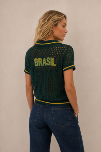 Blusa Polo Rendada Verde Com Amarelo