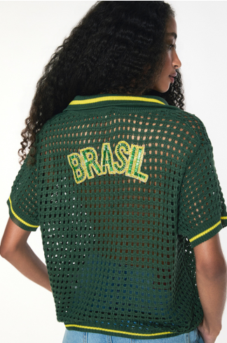 Blusa Polo Rendada Verde Com Amarelo