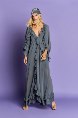Vestido Longo Devaneio Brisa Cinza