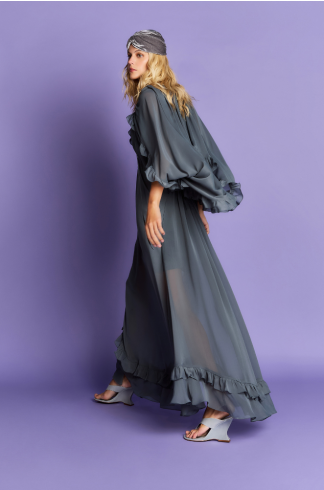 Vestido Longo Devaneio Brisa Cinza