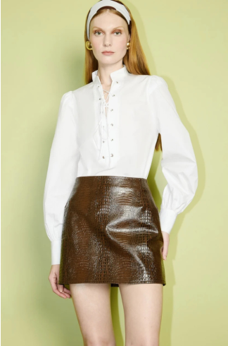 Saia Curta em Verniz Casulo Escaravelho Marrom