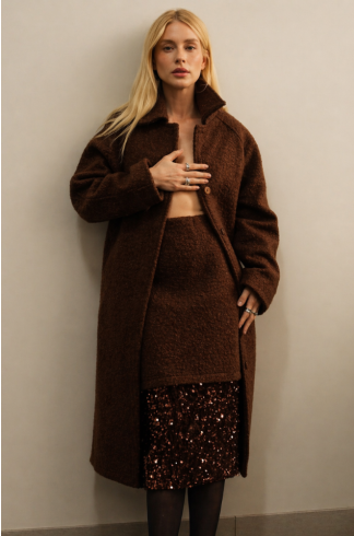 Saia Midi em L&atilde; e Paet&ecirc; Casulo Colmeia Marrom