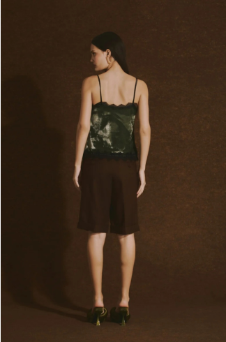 Blusa Alças Finas em Veludo e Renda Casulo Antena Verde