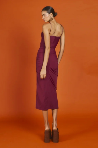 Vestido Midi Alças Finas Mareh Ninfa Bordô