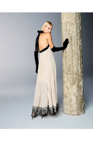 Vestido Longo Plissado Devaneio Salina Areia