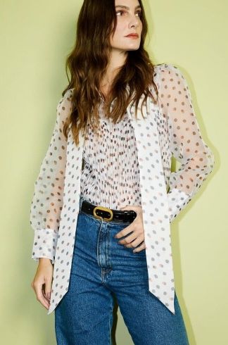 Blusa Camisa Plissada Casulo Joaninha Poá Branco