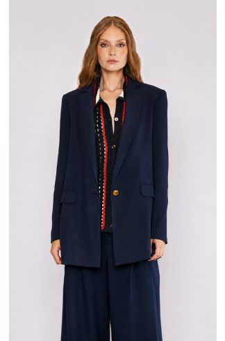 Blazer Maxi Linho Travessia Azul Marinho