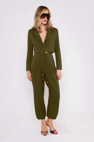 Calça Alladin Amarrações Linho Travessia Verde 