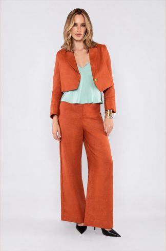 Calça Linho Pantalona Travessia Terracota 