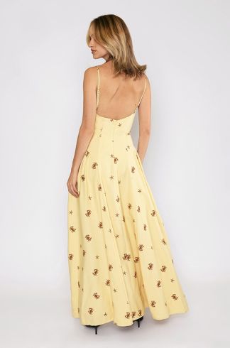 Vestido Longo Travessia Bordado Amarelo
