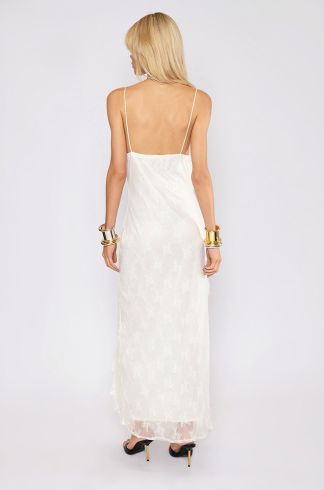Vestido Longo Travessia Alça Fina Babados Branco