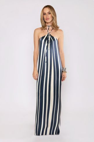 Vestido Longo Listrado Travessia Marinho