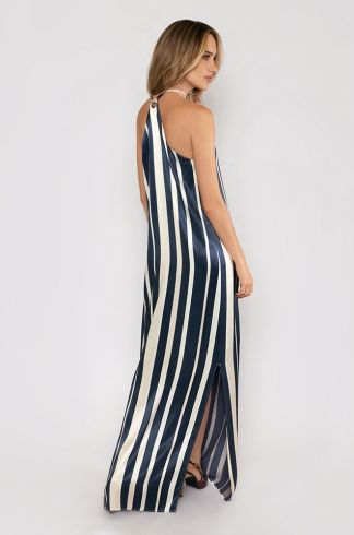 Vestido Longo Listrado Travessia Marinho