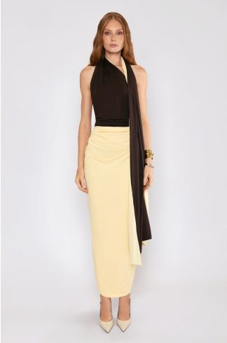 Vestido Curto Bicolor Travessia Assimétrico 