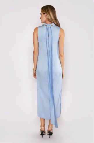 Vestido Midi Gola Alta Travessia Azul Claro
