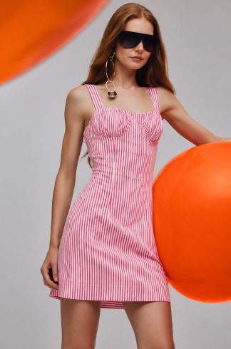 Vestido Curto Listrado Travessia Vermelho