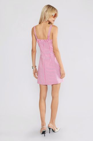 Vestido Curto Listrado Travessia Vermelho