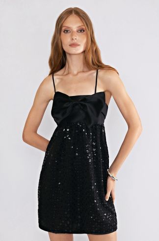 Vestido Curto Metalizado Travessia Preto