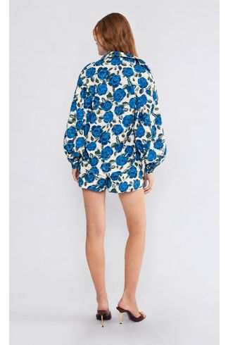 Shorts Tricoline Floral Azul