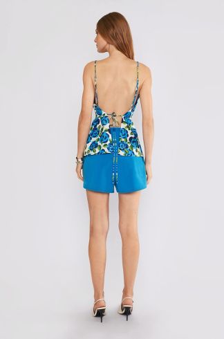 Blusa Pregas Travessia Floral Azul