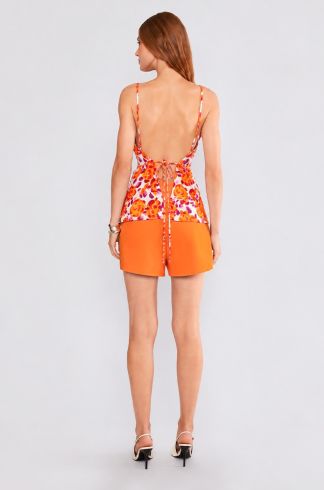 Blusa Pregas Travessia Floral Laranja