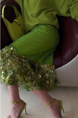 Saia Midi em Paetê Casulo Borboleta Verde