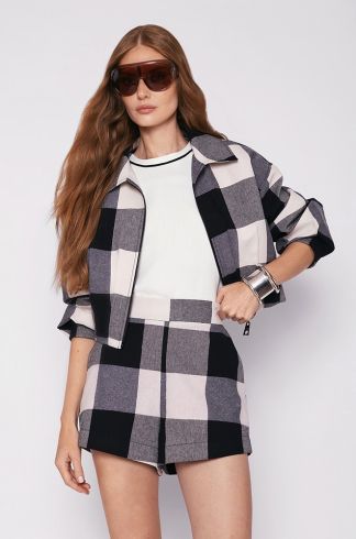 Jaqueta Travessia Cropped Bomber Xadrez  