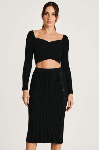 Saia Midi em Tricot Casulo Mariposa Preto