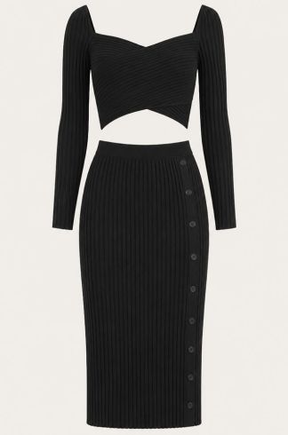 Saia Midi em Tricot Casulo Mariposa Preto