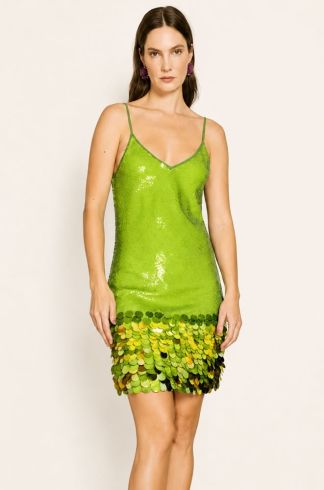Vestido Curto em Paetê Casulo Borboleta Verde