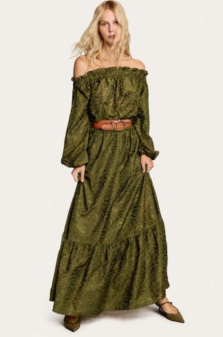 Vestido Longo Devaneio Relevo Verde