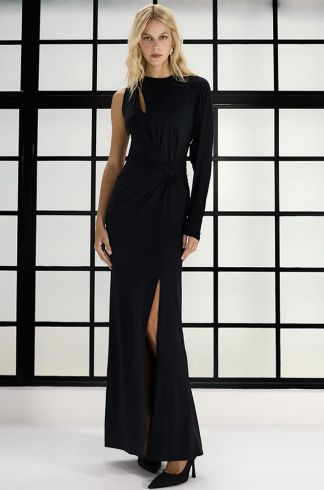 Vestido Longo Devaneio Uma Manga Longa Prisma Preto