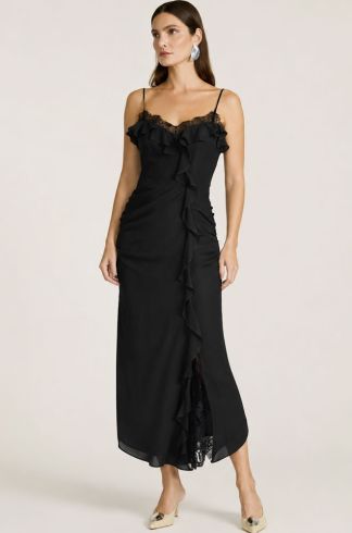 Vestido Midi com Renda Casulo Mantis Preto