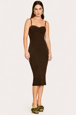 Vestido Midi em Tricot Alças Removíveis Casulo Metamorfose Marrom